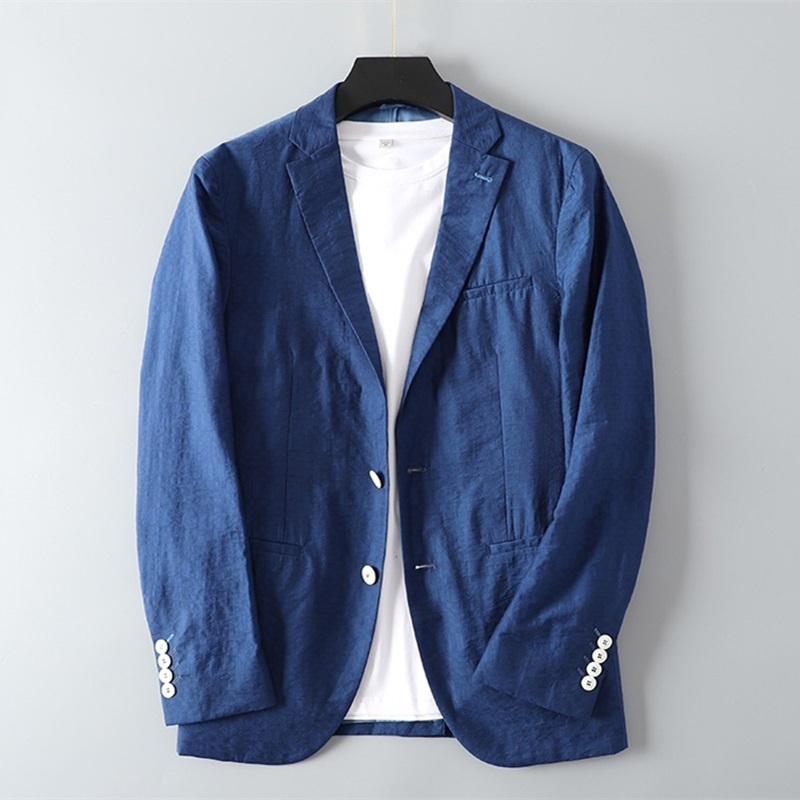P201-M新品■テーラードジャケット メンズ カジュアル ジャケット テンセル混 格子チェック 高品質 春秋 ブレザー アウター/ブルーの画像1