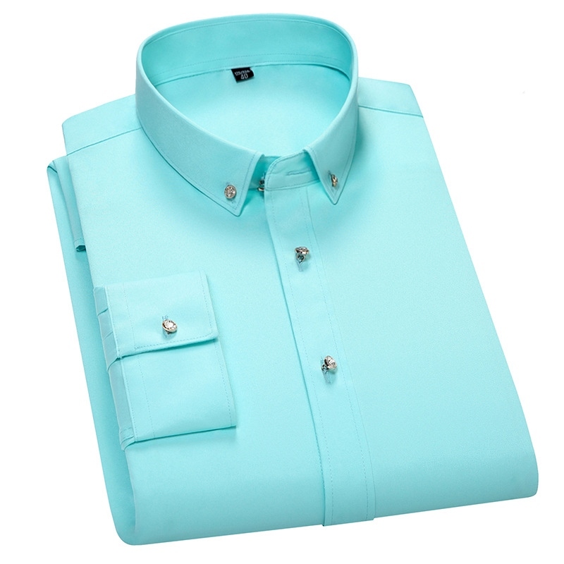 D615-3XL新品DCKMANY■長袖シャツ メンズ ドレスシャツ 無地 ノーアイロン ビジネス ワイシャツ シルクのような質感/ライトグリーン_画像1