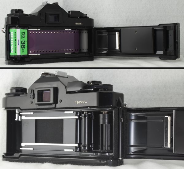 【整備/性能測定済】Canon A-1 ブラック＋FD 50mmF1.8 S.C._ P,S,A機能OK(1860864_44)_シャッター幕は普通、フィルム装填確認済み