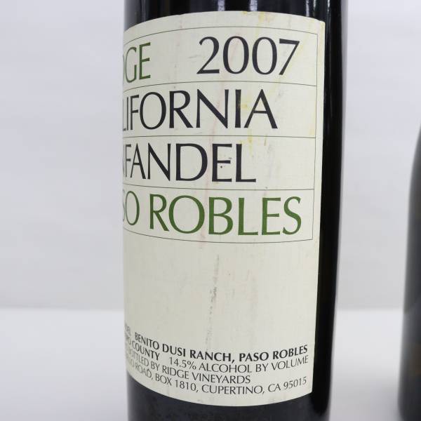【2本セット】ワイン各種（リッジ カリフォルニア ジンファンデル パソ ロブレス 2007 14.5％ 750ml 等）S24D230033の画像8