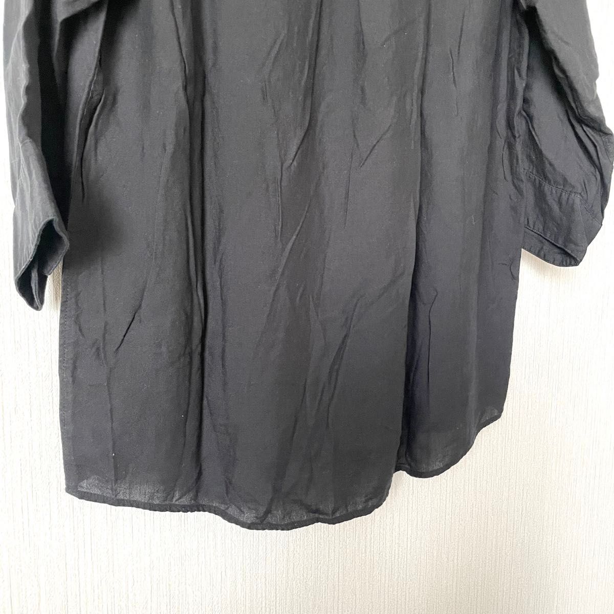 【AZUL】アズールバイマウジー  バンドカラーシャツ 7分袖 ロック メンズ 匿名配送 黒 ブラック L