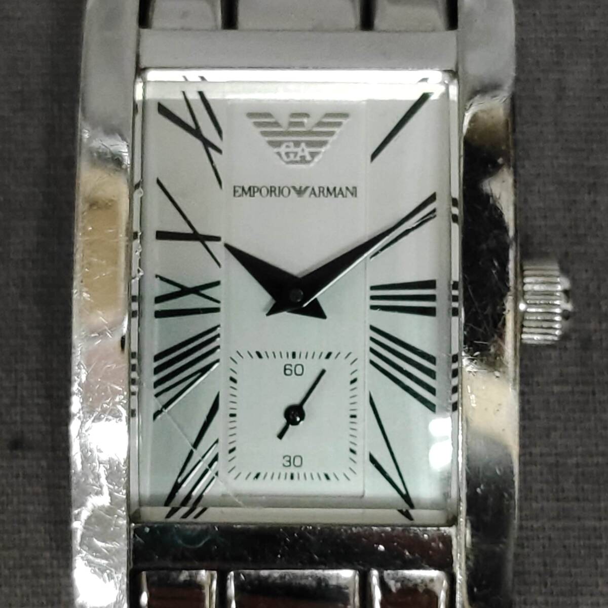 060507 264087 EMPORIO ARMANI メンズ腕時計 クォーツ腕時計 スクエア型 シルバー系カラーデザイン 紳士小物 稼働品の画像1