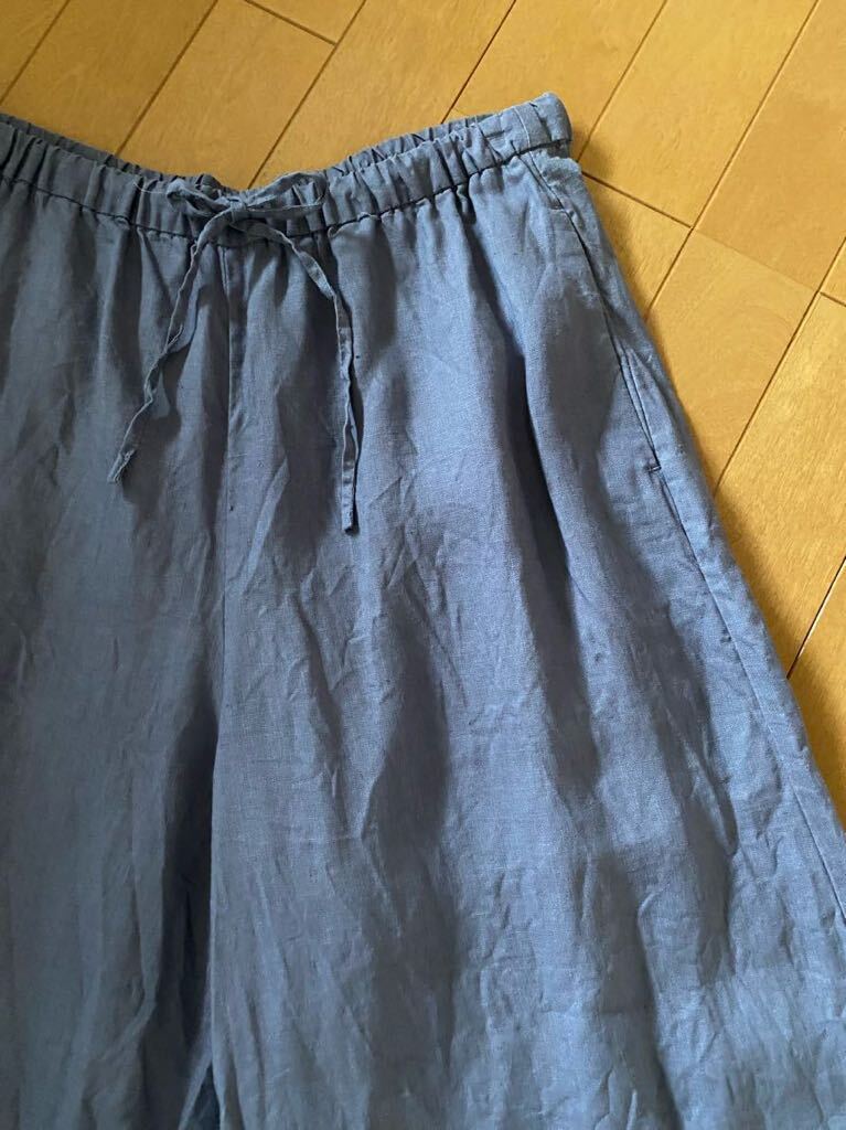  новый товар *MUJI Muji Ryohin hemp легкий широкий брюки * длинный юбка-брюки * размер XL* голубой серый 