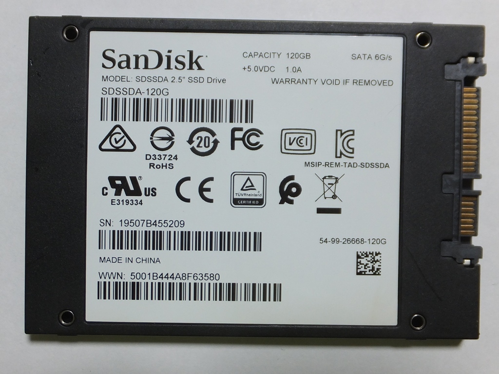 ScanDisk製2.5インチ 120GB SATA SSD SDSSDA-120Gの画像2