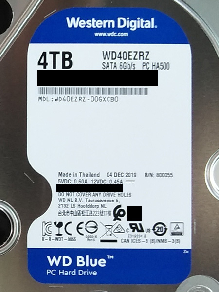 ★ 送料無料 Western Digital WD40EZRZ WD Blue 4TB HDD CMR 3.5インチ 内蔵 ハードディスク 2個セットb（計8TB） 使用 78時間／47時間_画像6