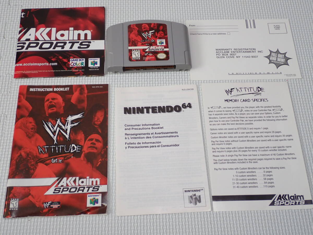 N64★WWF ATTITUDE 海外版 北米版 端子清掃済 ポスター付★箱付・説明書付・ソフト付_画像2