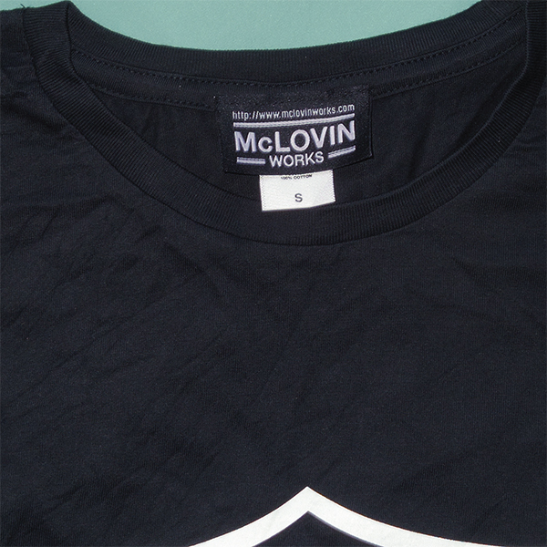 激レア McLOVIN WORKS Tシャツ サイズS 首もとの縫製は二重環縫い(チェーンステッチ)