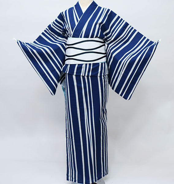  yukata single goods for women ... woven ..158cm-168cm cotton 85% flax 15% navy blue × gray new goods ( stock ) cheap rice field shop NO34925