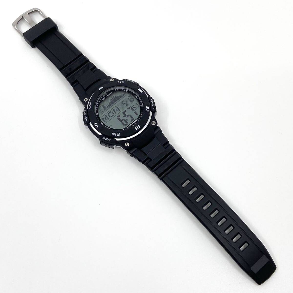 箱付き 極美品 LAD WEATHER 腕時計 デジタル 回転ベゼル ムーンフェイズ アウトドア クォーツ quartz ブラック 黒 ラドウェザー Y896_画像7