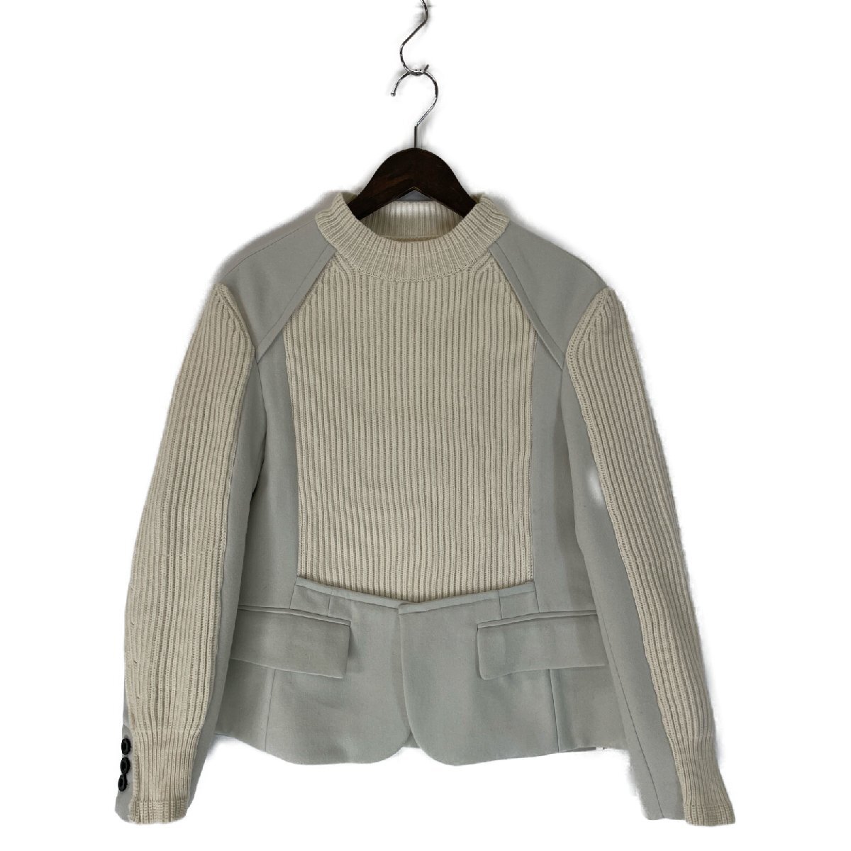 sacai サカイ 23年製 アイボリー Wool Melton x Knit Pullover ホワイト 1 トップス ウール レディース 中古_画像2