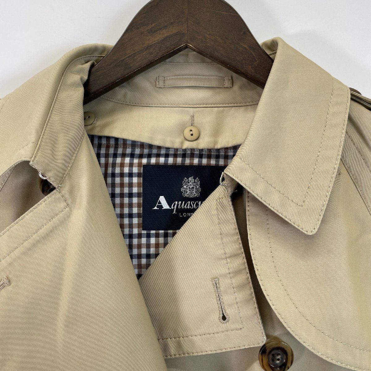 Aquascutum アクアスキュータム 18年製 ライナー付 トレンチコート ベージュ 表記なし コート コットン レディース 中古_画像7