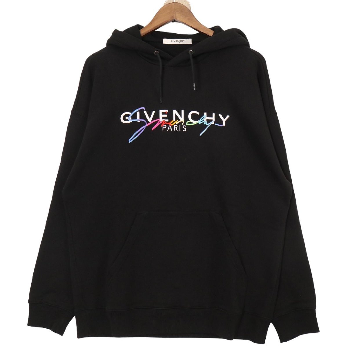 GIVENCHY ジバンシィ BMJ03D30AF レインボーシグネチャーロゴ ブラック パーカ ブラック M トップス コットン メンズ 中古_画像2