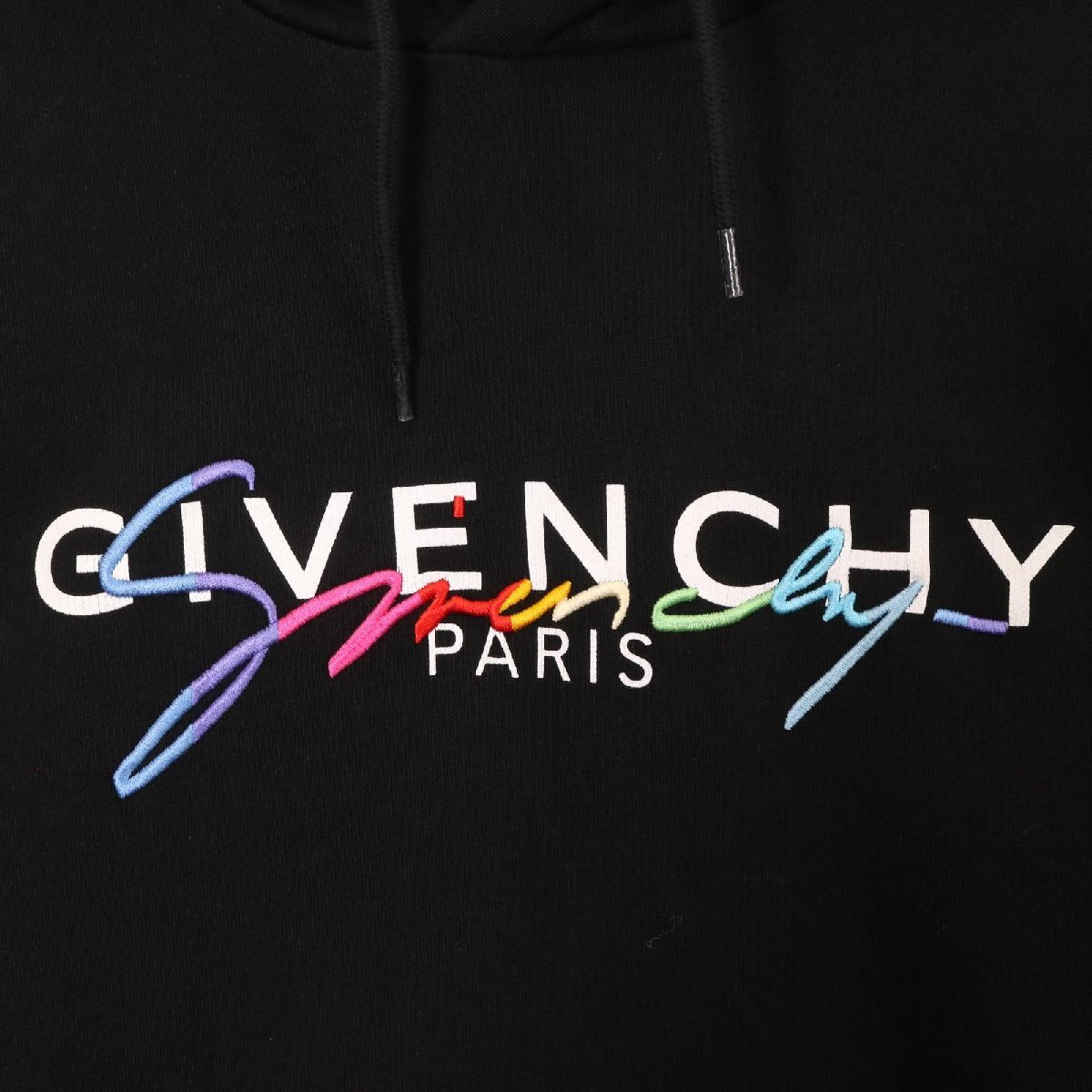 GIVENCHY ジバンシィ BMJ03D30AF レインボーシグネチャーロゴ ブラック パーカ ブラック M トップス コットン メンズ 中古_画像6