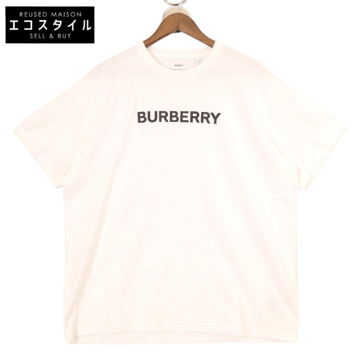 BURBERRY バーバリー 23SS ホワイト 8055309 フロントロゴ 半袖Tシャツ ホワイト M トップス コットン メンズ 中古_画像1