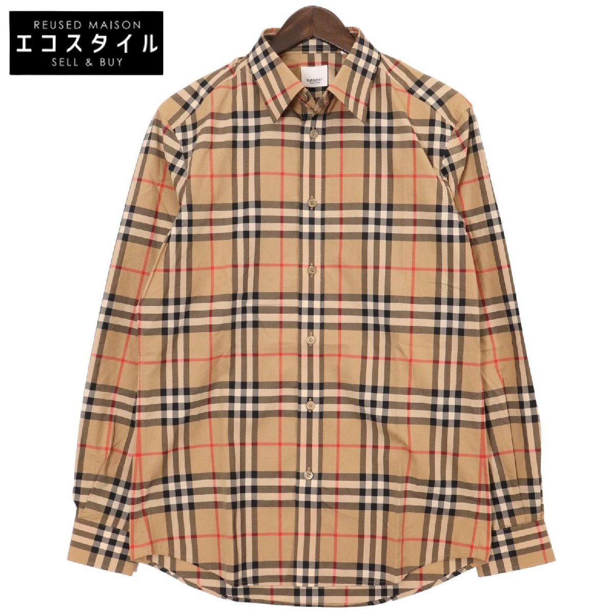 BURBERRY バーバリー ヴィンテージチェック 8020863 ティッシ期 コットン チェックシャツ ベージュ S トップス コットン メンズ 中古_画像1