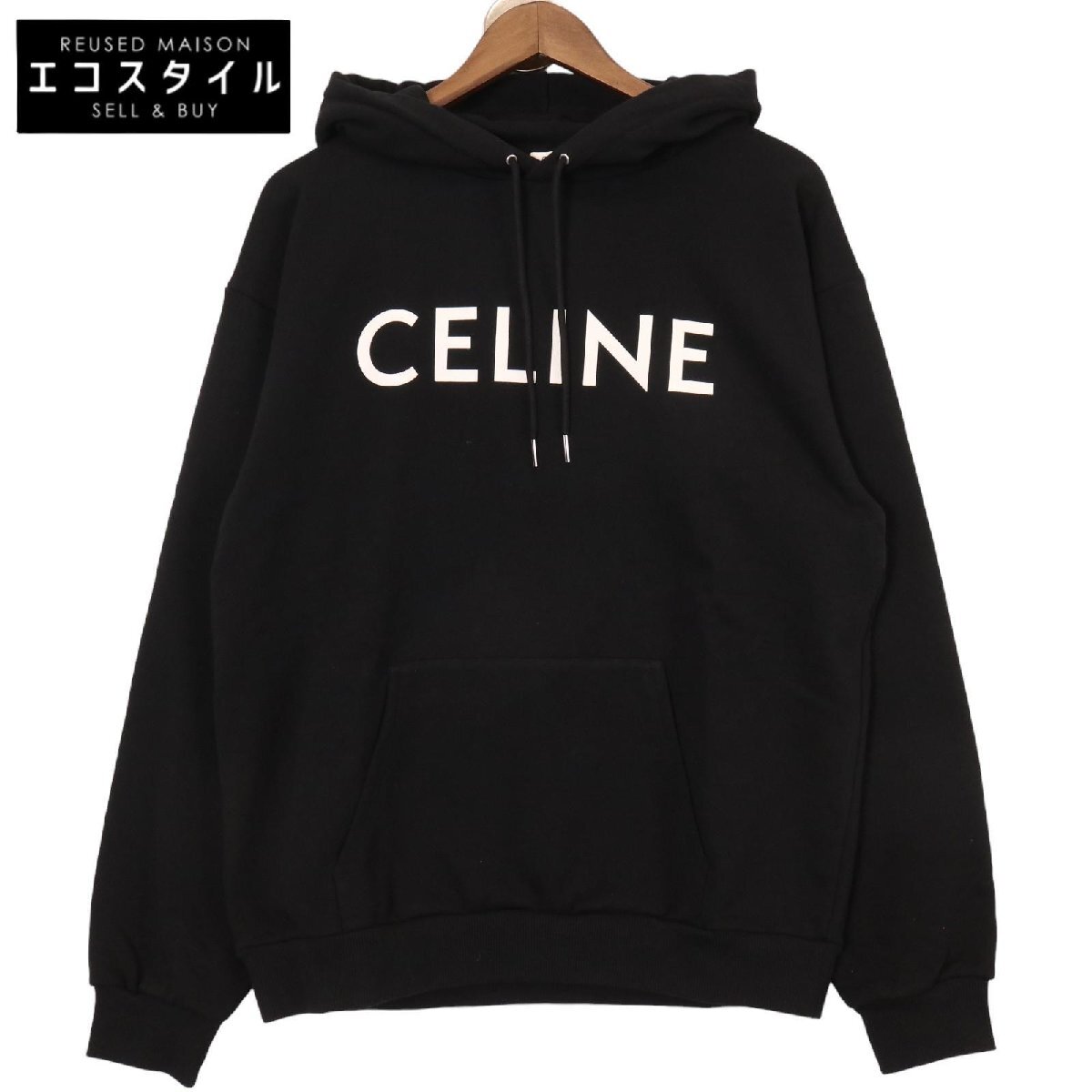 CELINE セリーヌ 2Y321670Q ブラック ルーズフーディ/コットンプルオーバーパーカー ブラック L トップス コットン メンズ 中古_画像1