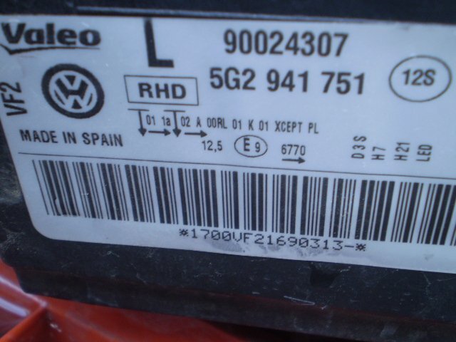MS VW ゴルフ7 TSIハイライン DBA-AUCPT 純正 HIDヘッドライトASSY 左側 地域限定送料無料！_画像3