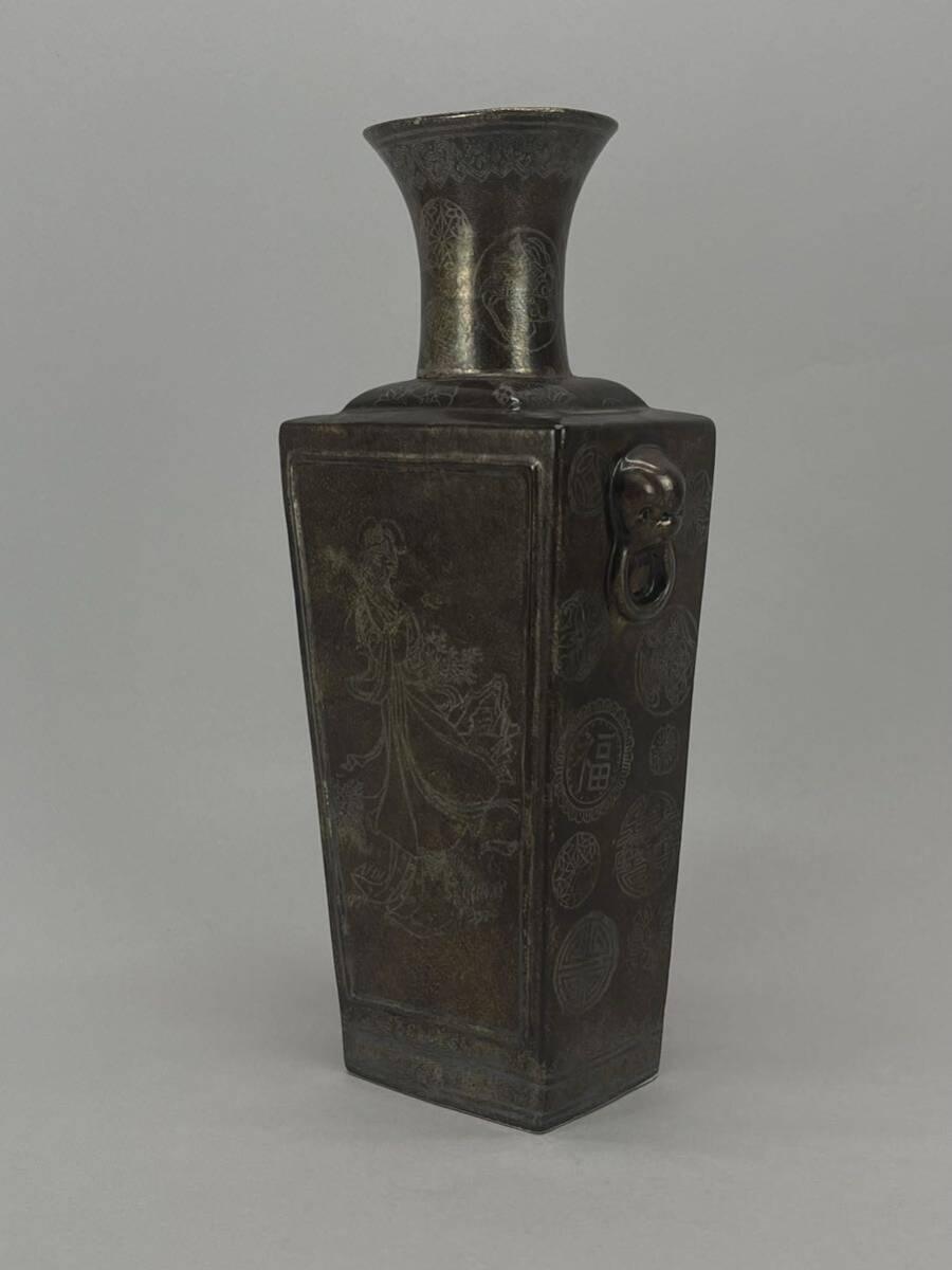 庄梅G500-80 中国美術 大清光緒年製 在銘 花瓶 仕女図 金彩 古美術 庄梅G500-80 中国美術 大清光緒年製 在銘 花瓶 仕女図 金彩 古美術
