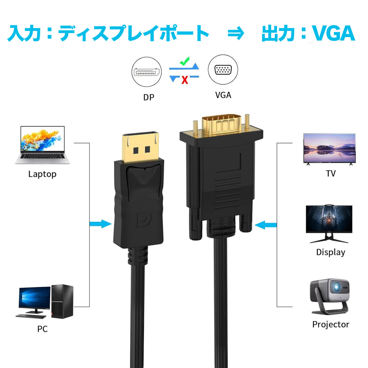 DisplayPort - VGA conversion cable 1.8m male - male maximum 1080p Full HD