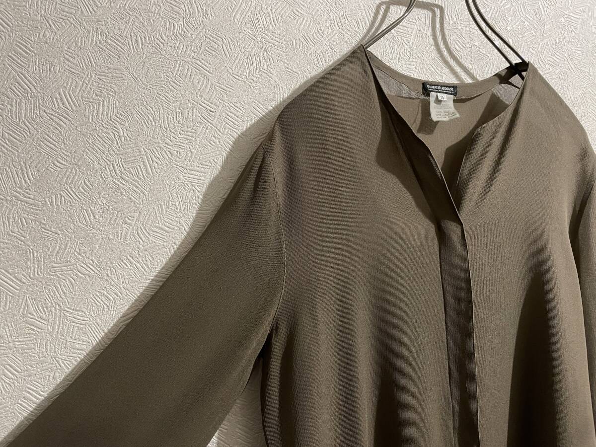 0 Италия производства Vintage GIORGIO ARMANI no color шелк блуза /joru geo Armani заем рубашка Brown 38 Ladies #Sirchive