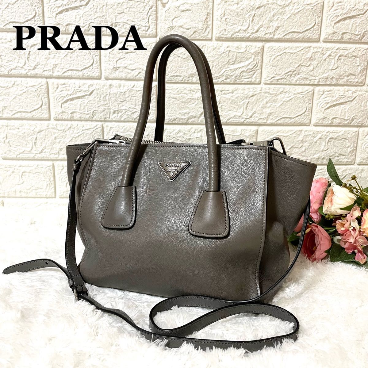 PRADA プラダ レザー 2way ショルダーバッグ 三角ロゴ 