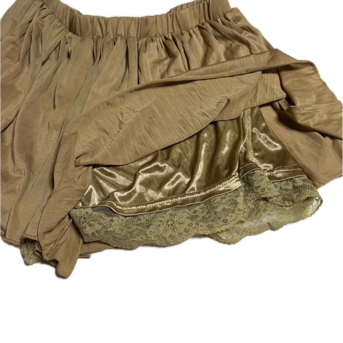 ジョリーフルール ショートスカート ペチパンツ付き  ウエストゴム ショートパンツ ブラウン フリーサイズ