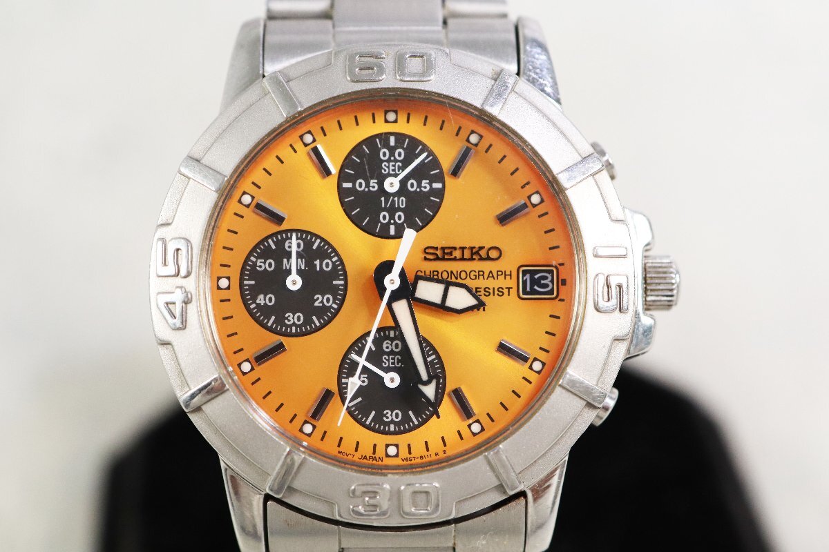 SEIKO V657-8060 セイコー クロノグラフ オレンジ文字盤 メンズ 時計 腕時計_画像1