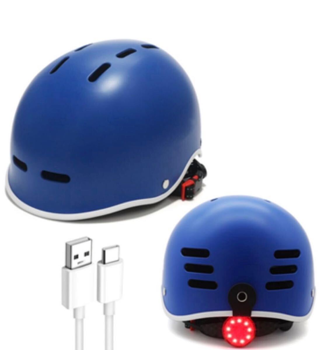 ◆自転車ヘルメット 大人用ロードバイク男女兼用　LEDテールランプ　typeC充電 軽量 通気性 ブルー_画像1