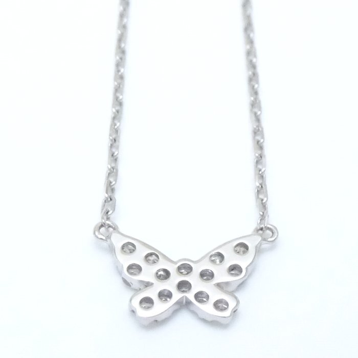 AHKAH Ahkah papiyon necklace diamond 0.06ct K18WG white gold /291836[ used ]