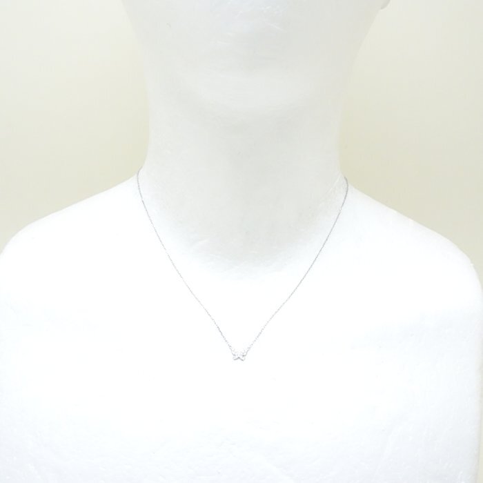 AHKAH Ahkah papiyon necklace diamond 0.06ct K18WG white gold /291836[ used ]