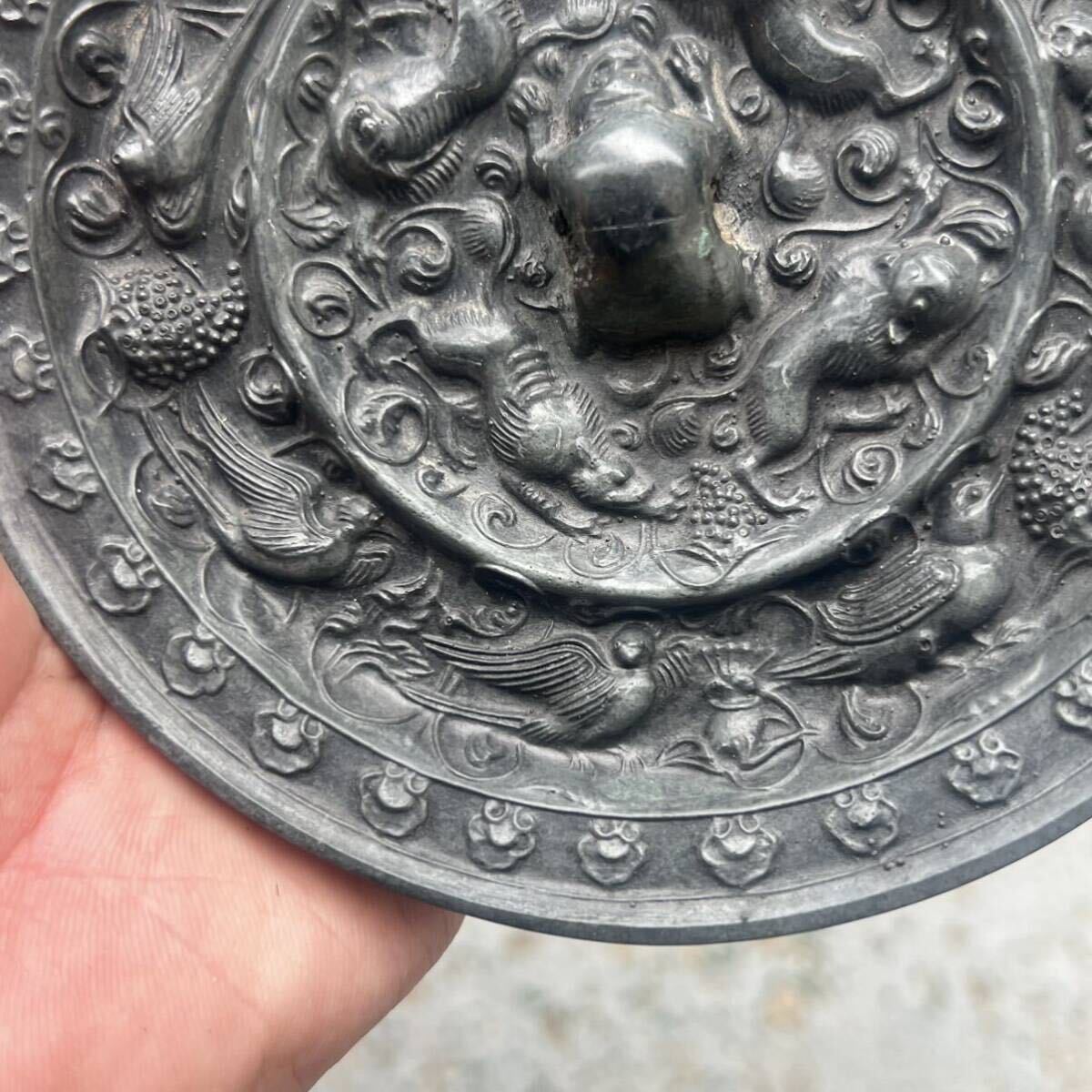 竹河】中国古美術 古鏡 銅鏡 唐時代 海獣葡萄鏡 青銅鏡 古玩 骨董 竹河】中国古美術 古鏡 銅鏡 唐時代 海獣葡萄鏡 青銅鏡 古玩 骨董