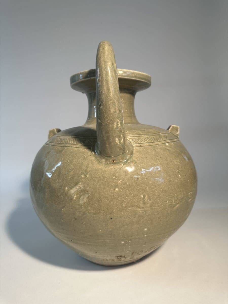 中国 古美術 唐物 壷 宋代 唐代 越窯 青磁 鶏首壺 大幅 高さ37cm_画像3