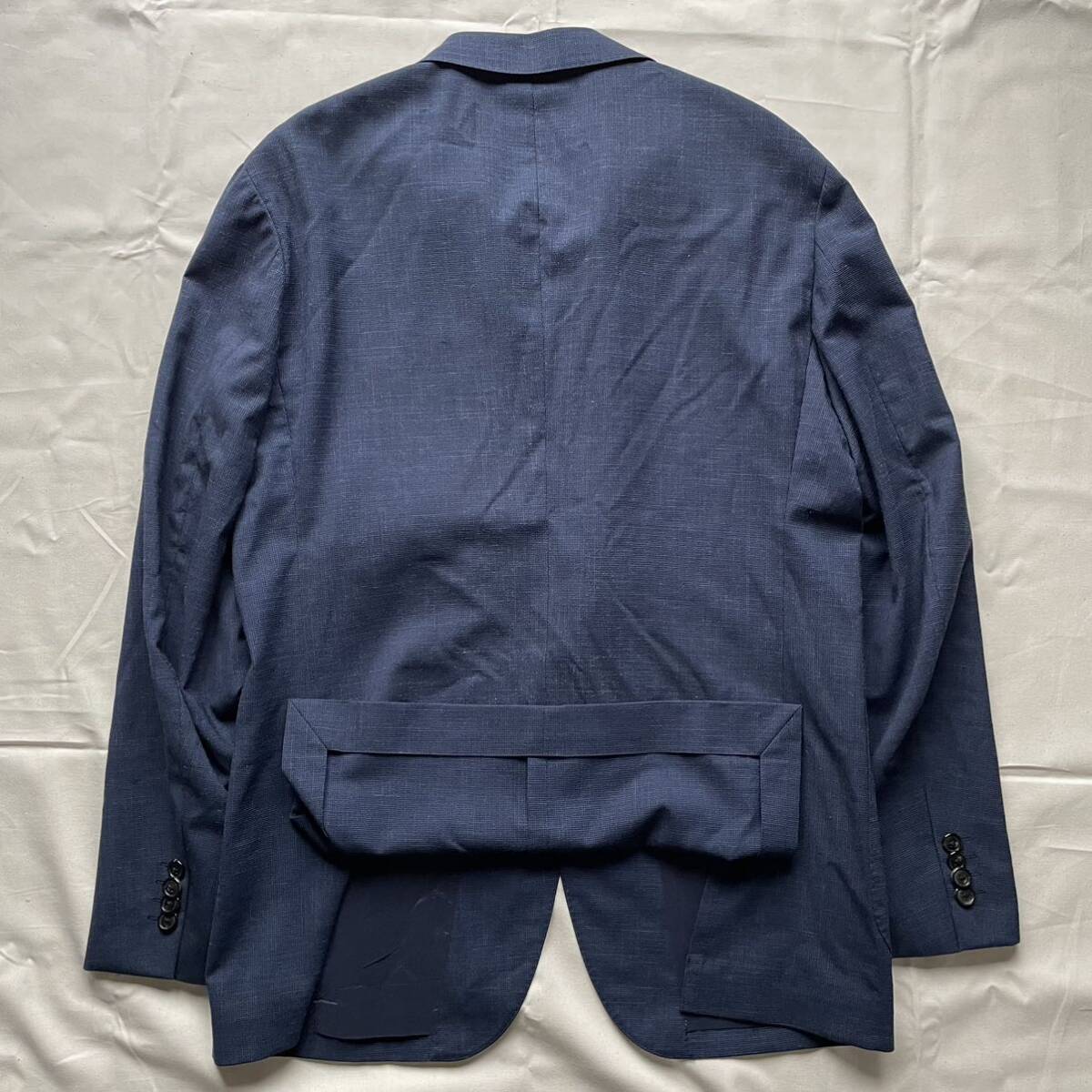 希少XL【王者の風格】GREEN LABEL RELAXING × REDA リネン混 スーツ セットアップ シングル ネイビー 2B 背抜き 裏地 光沢感 メンズ 1円_画像5