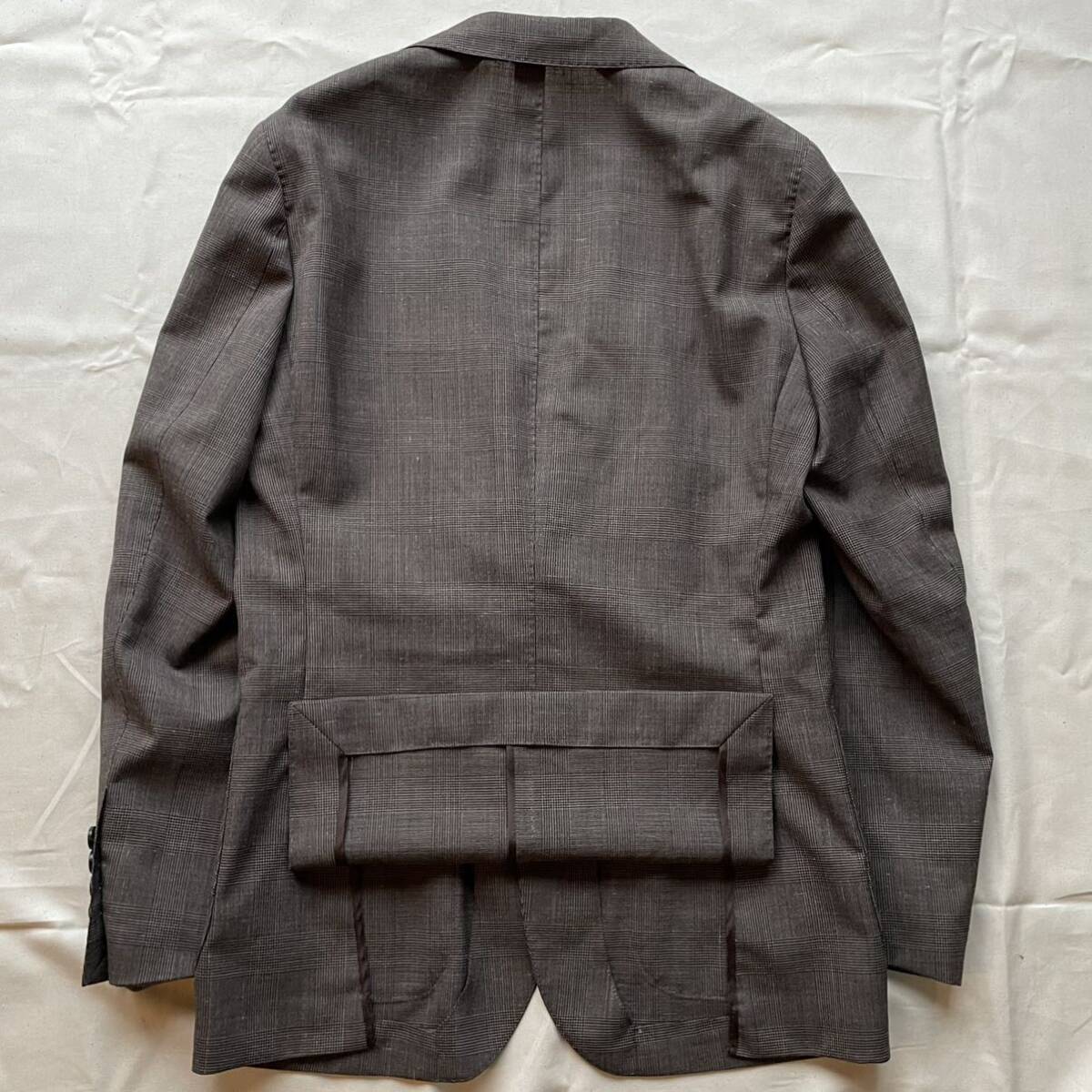 linen.[ unused class ]SUIT SELECT suit setup single tea color 2B check pattern unlined in the back ventilation stretch waist adjustment possible M rank men's 