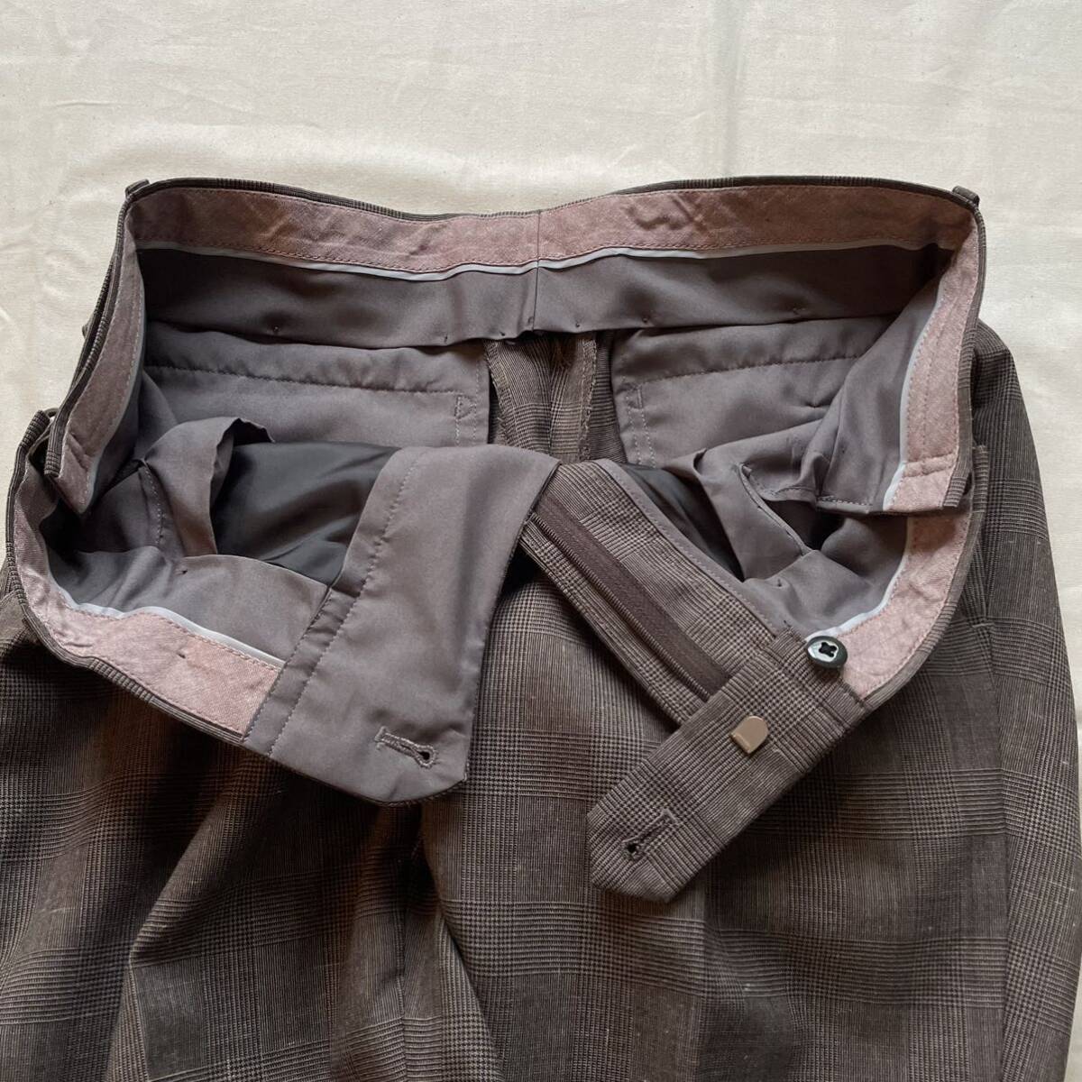 linen.[ unused class ]SUIT SELECT suit setup single tea color 2B check pattern unlined in the back ventilation stretch waist adjustment possible M rank men's 