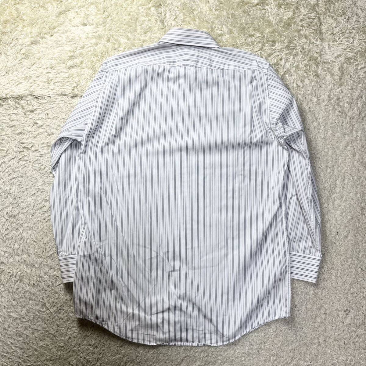 【最高級】 HERMES エルメス 銀ボタン メンズ コットン ポケット シャツ フランス製 ホワイト ストライプ15 1/2 L相当_画像8