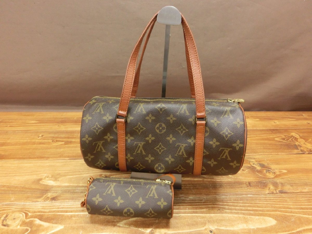 【N-6178】LOUIS VUITTON ルイヴィトン M51365 モノグラム パピヨン30 ポーチ付き セット 円筒型 旧 ハンドバッグ 東京引取可【千円市場】_画像2