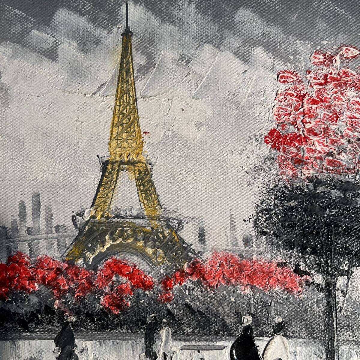 手書き油絵 パリの風景 エッフェル塔 額付 絵画 インテリア 油彩画_画像3