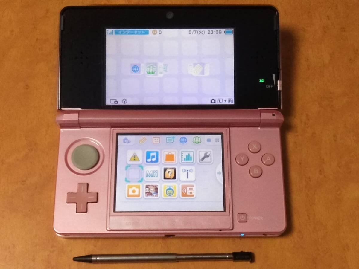 動作確認済 3DS 中古 ミスティーピンク Ver11.16.0-49J 上下フィルター・ペン・付 1円から送料安 同梱可の画像1