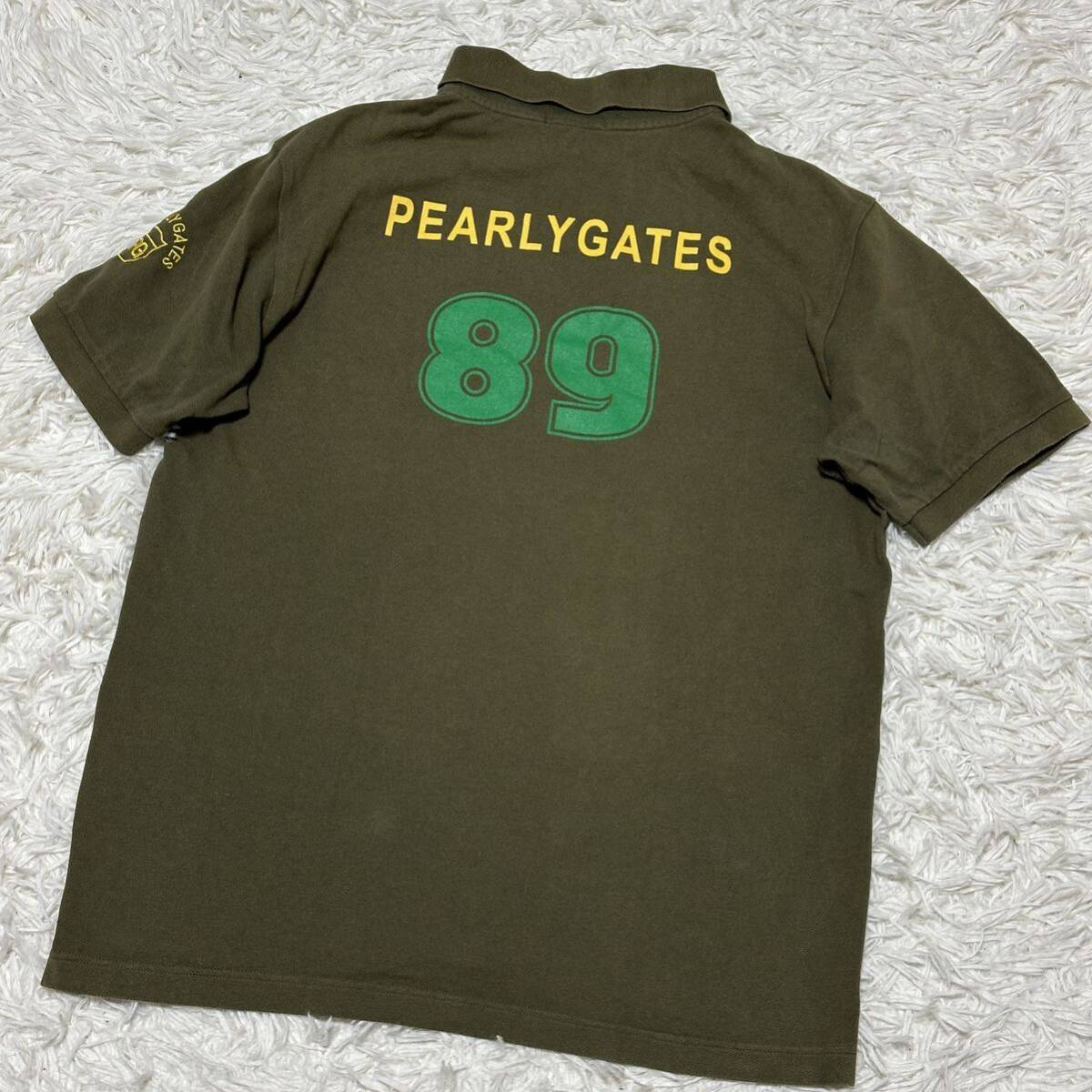 PEARLY GATES ポロシャツ 半袖 パーリーゲイツ ゴルフウェア サイズ6 XL ロゴ　ワッペン　カーキ　グリーン　豪華　1円〜　89 _画像5