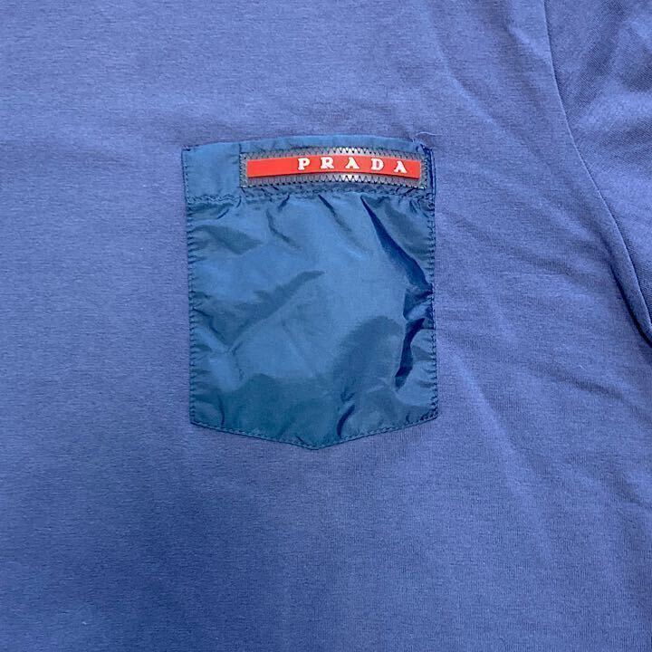 【極美品】プラダ PRADA Tシャツ 半袖 現行品 ブランドロゴ 青色 ブルー ラバーロゴ ポケット ナイロン_画像5