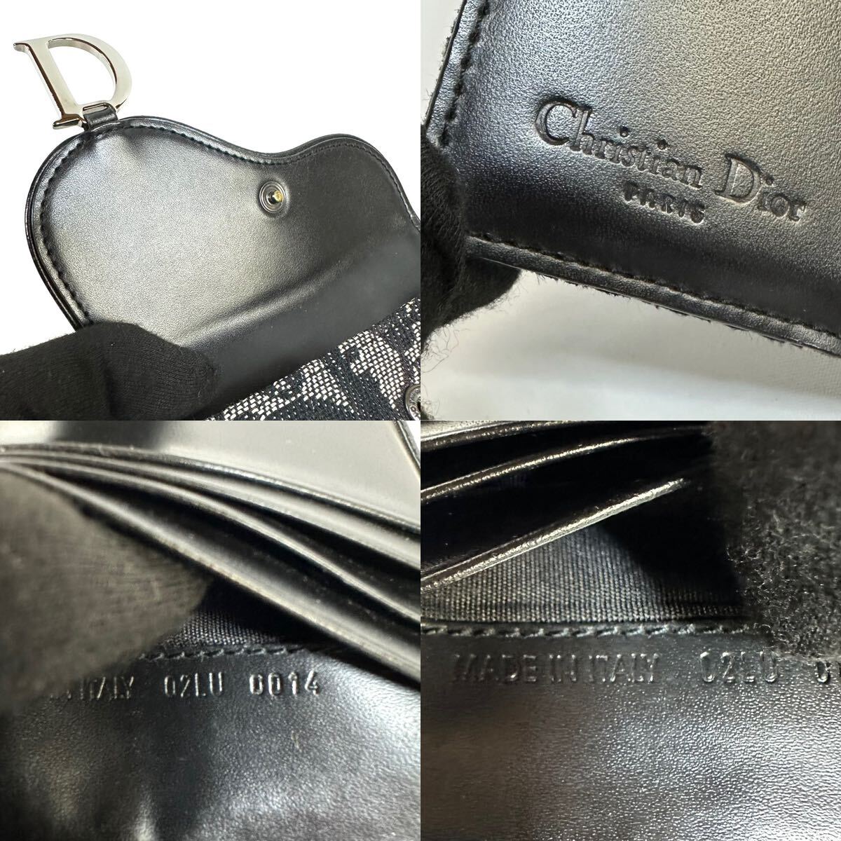 【美品】Christian Dior ディオール トロッター キャンバス レザー コンパクト 三つ折り財布 サドル オブリーク ネイビー イタリア製_画像10