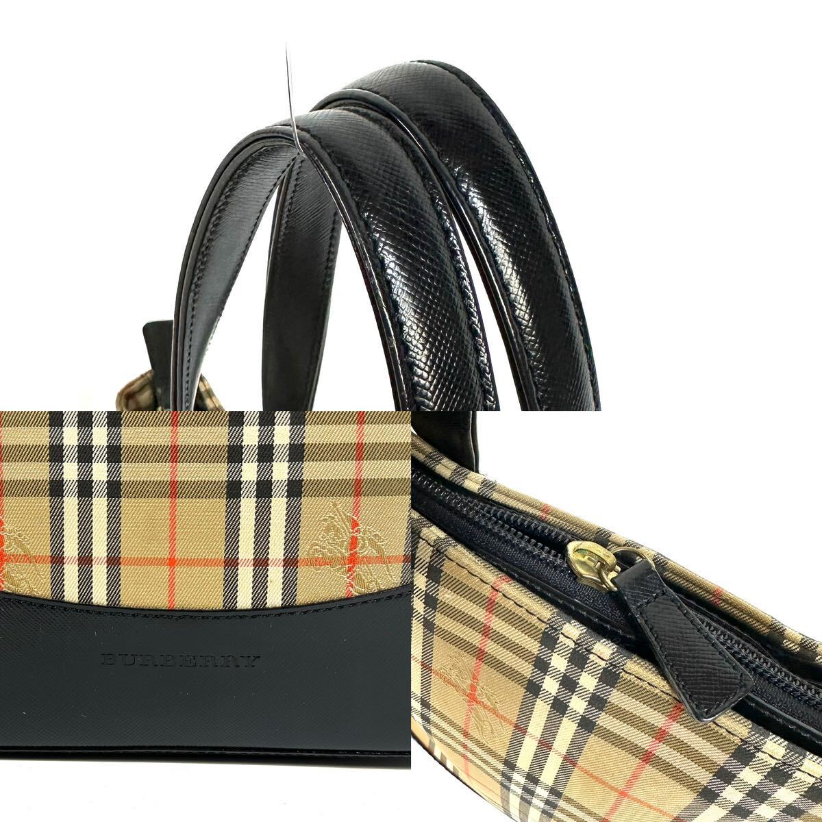 【極美品】BURBERRY バーバリー ノバチェック レザー キャンバス ハンドバッグ ブラック ブラウン