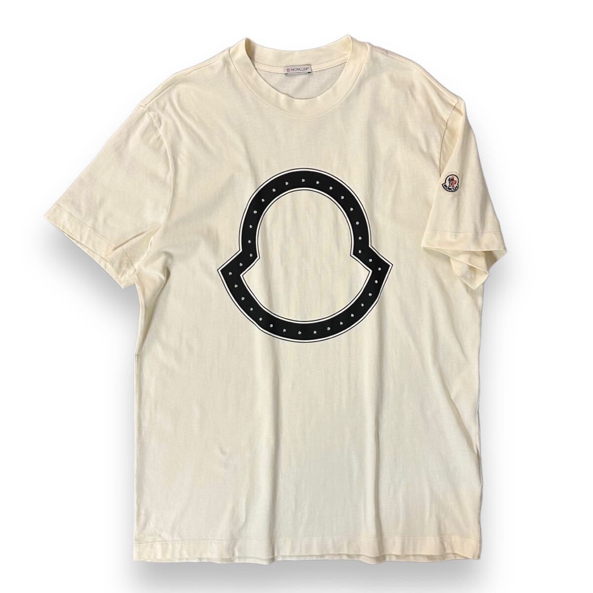 【美品】MONCLER モンクレール コットン 半袖 Tシャツ スタッズ アイボリー XLサイズ