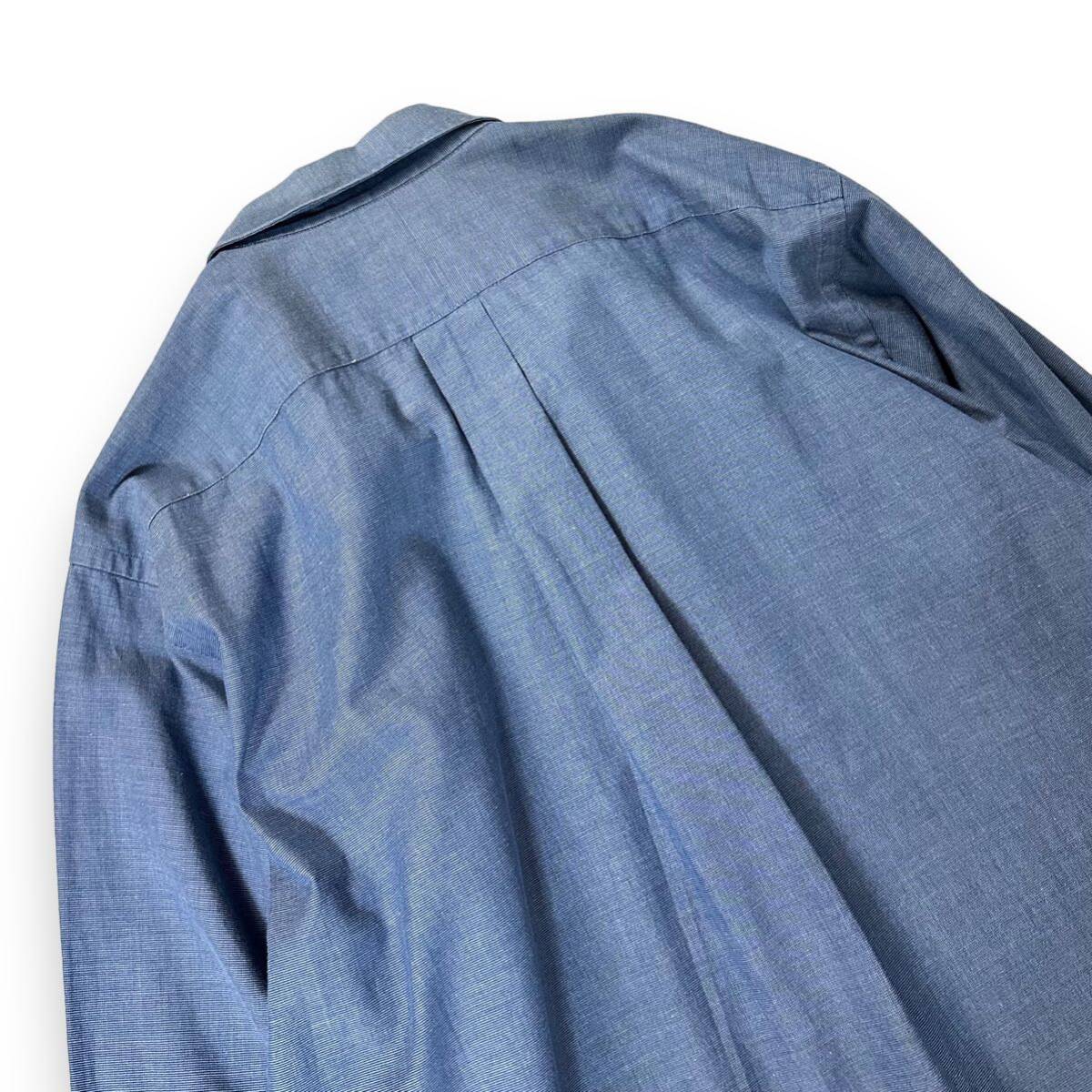 【美品】BURBERRY バーバリー コットン シャンブレー 長袖 シャツ インディゴ 刺繍ロゴ シャドーホース ブルー LYサイズ Lサイズ 日本製