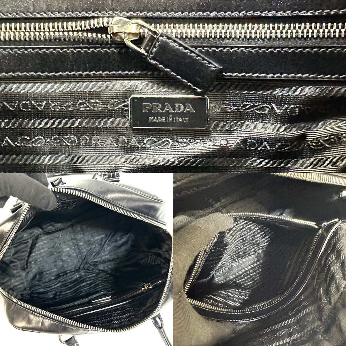 【美品】PRADA プラダ レザー ハンドバッグ ミニ ボストンバッグ ブラック イタリア製 カデナ 保存袋ギャランティカード 付き
