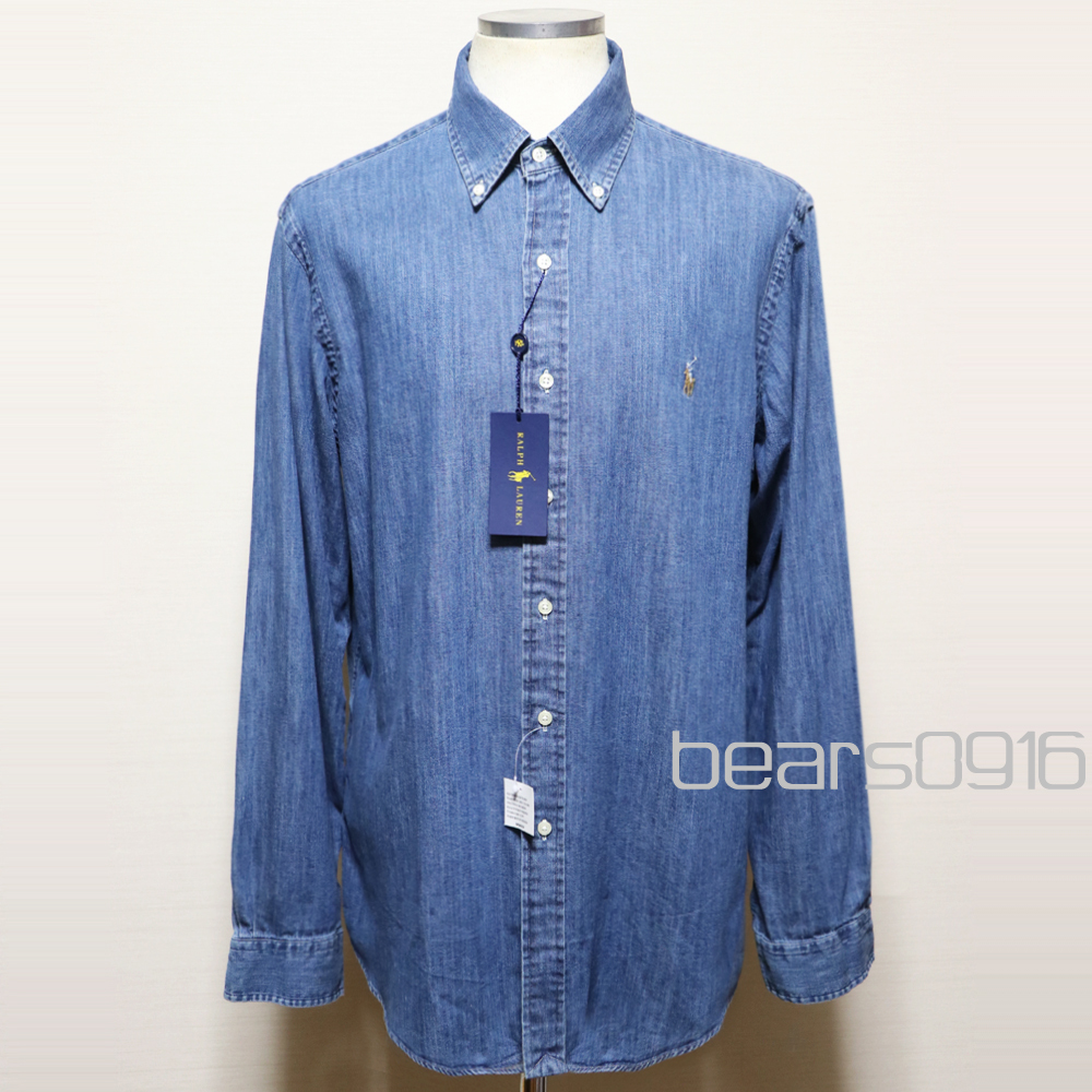 新品アメリカ購入 Ralph Laurenラルフ・ローレン ダンガリーBDシャツ インディゴブルーL_画像1