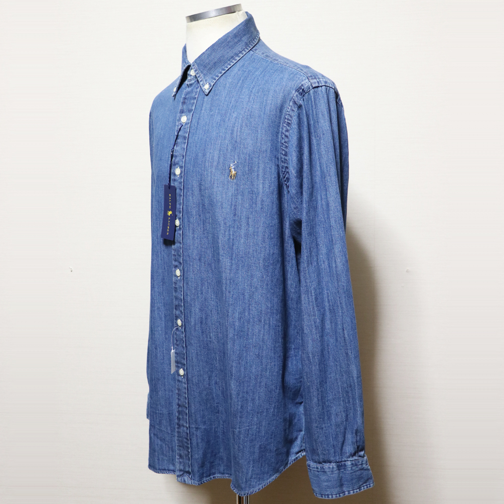新品アメリカ購入 Ralph Laurenラルフ・ローレン ダンガリーBDシャツ インディゴブルーL_画像3
