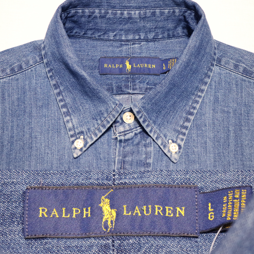 新品アメリカ購入 Ralph Laurenラルフ・ローレン ダンガリーBDシャツ インディゴブルーL_画像6
