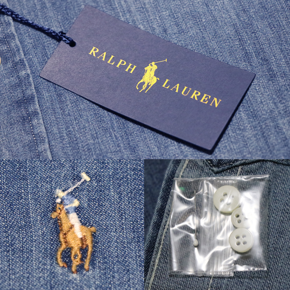 新品アメリカ購入 Ralph Laurenラルフ・ローレン ダンガリーBDシャツ インディゴブルーL_画像7